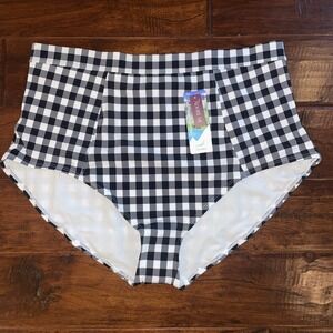 Adore Me Plus Size Bikini Bottoms Black & White Retro Checked‎ Size 3X NWT